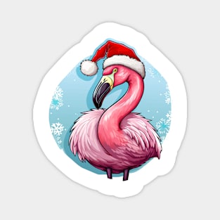 Pink Flamingo Wearing Santa Hat Magnet