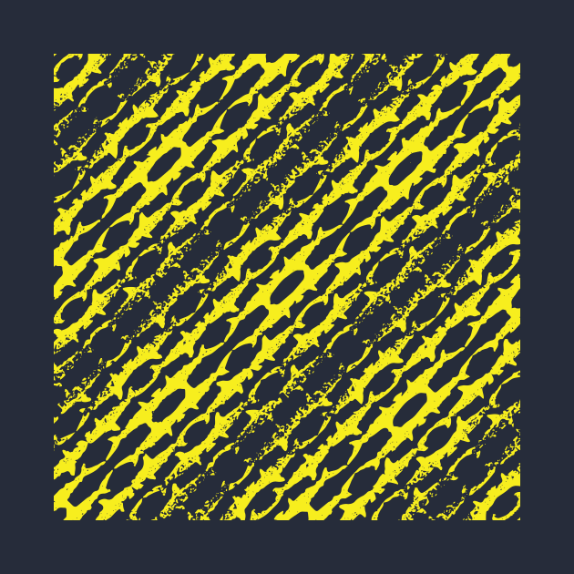 Abstract Diagonal Bright Yellow Shark Pattern on default Aqua background by pelagio