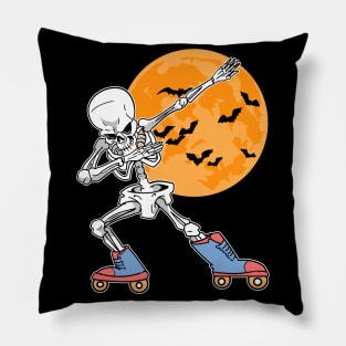 Dabbing Skeleton Roller Skates Halloween Pillow