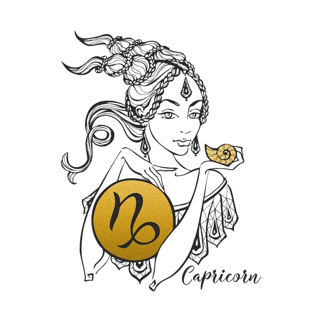 Capricorn - Beautiful Girl Gold Illu Zodiac by Art Consulate