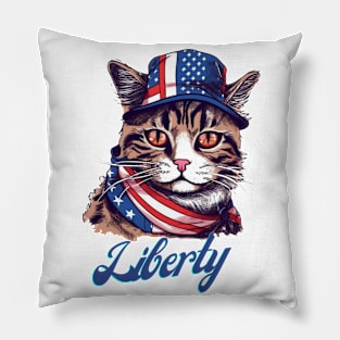 Liberty Cat, Patriotic 4th of July Design Pillow