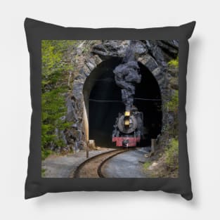 Steam Locomotive leaving a tunnel Pillow