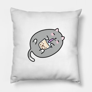 Grey Chubby Boba Cat! Pillow