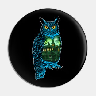 Halloween Owl with Haunted House Pin