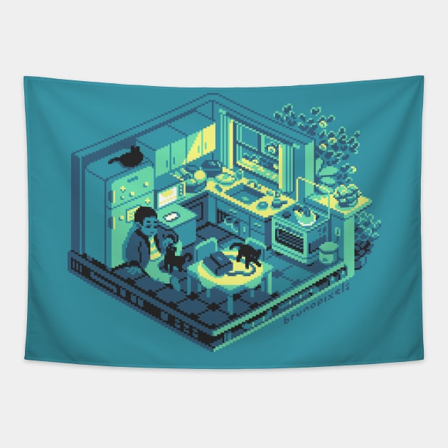 isometric room III Tapestry by brunopixels