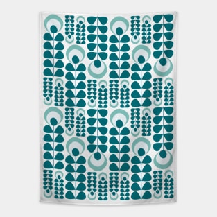 Teal Mid Mod Flowers Pattern Tapestry