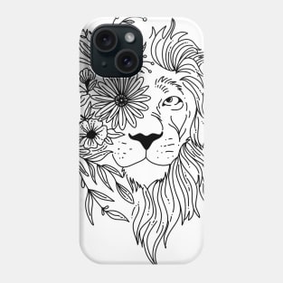 Lion head sketch with flowers in his mane Phone Case