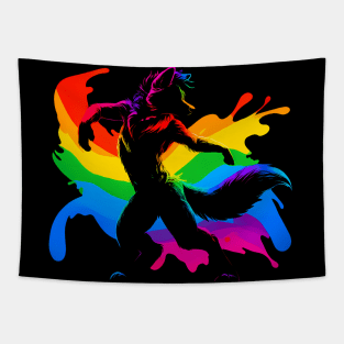 Raving Rainbow LGBTQ Furry Pride Wolf Fursona Tapestry