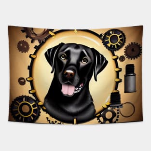 Steampunk Black Lab and Broken Gears Tapestry