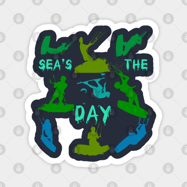 Kitesurfer Silhouette Pattern With Seas The Day Quote Magnet by taiche