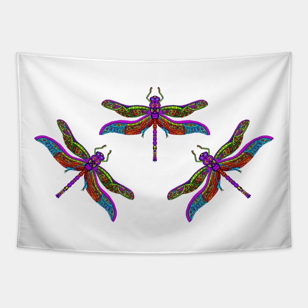 Spiritual Colorful Dragonflies Tapestry by AriArt78