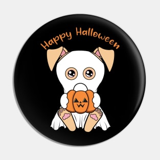 Happy Halloween Cute ghost dog, Kawaii black dog with pumpkin Pin