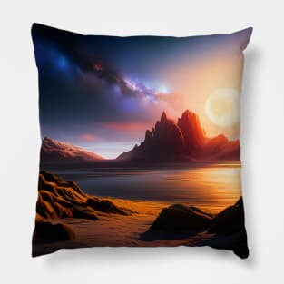 Hyperreal Sunrise Starscape Pillow