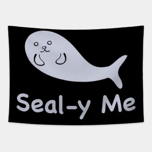 Kawaii Cute Seal-y Me Seal, Funny Silly Animal Pun, Grey Seal Tapestry