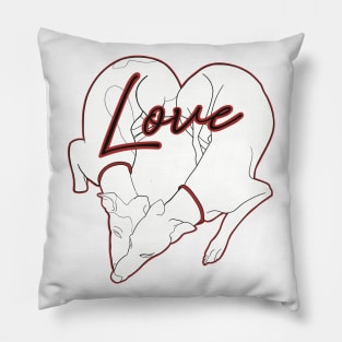 Adorable Greyhound dog design shaped in a heart with the word love inside, with red details Pillow