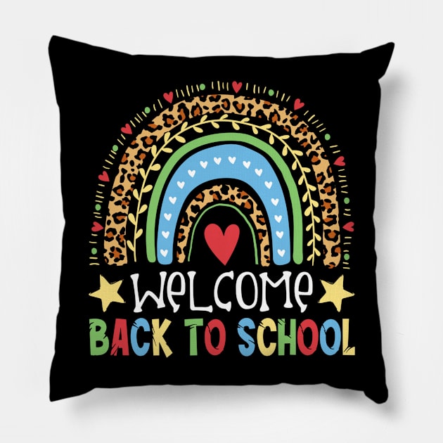 Welcome Back To School Funny Leopard Rainbow Pillow by Tagliarini Kristi