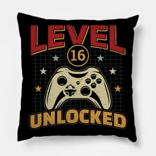 16th Birthday Level 16 Unlocked Video Gamer Pillow