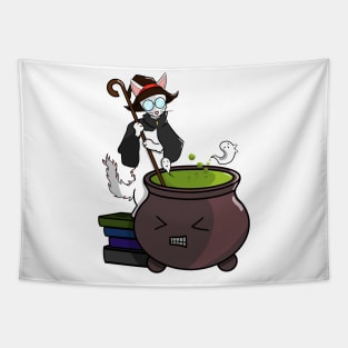 Cat Witch Making Potion Tapestry