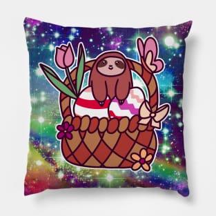 Easter Basket Sloth - Rainbow Space Pillow