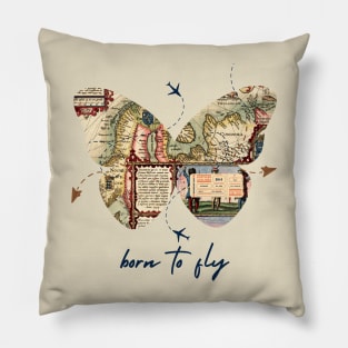 Vintage Map Butterfly: Born to Fly Adventure Design Pillow