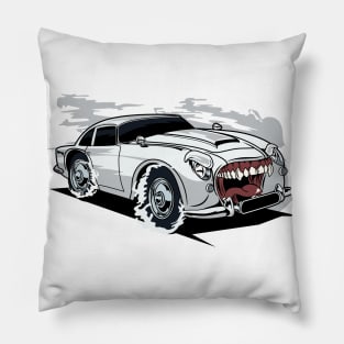 WHITE RETRO MONSTER CAR Pillow