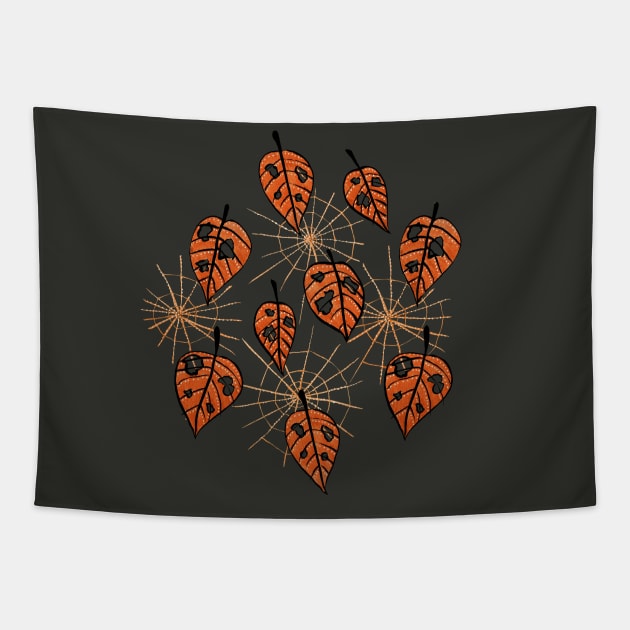 Autumn Leaves With Holes And Spiderwebs Tapestry by Boriana Giormova