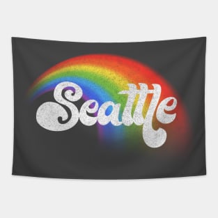 Seattle / Retro Faded-Style Rainbow Design Tapestry