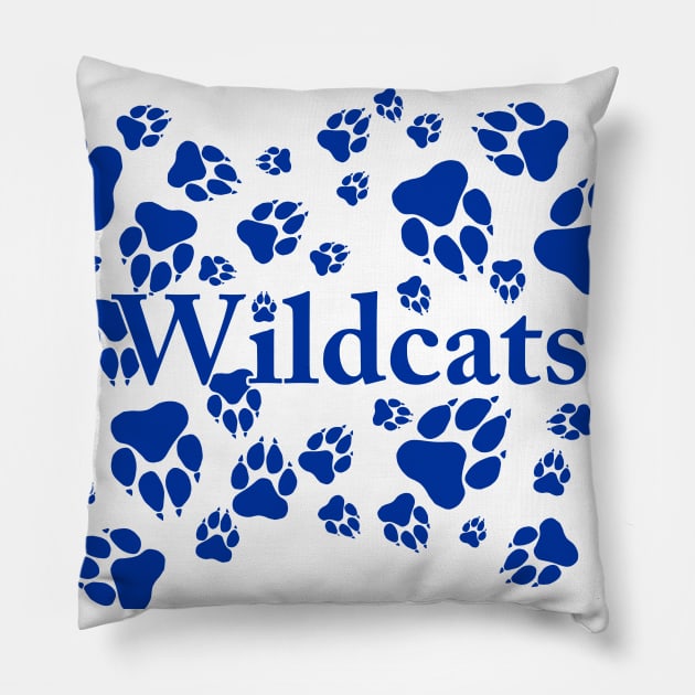 Wildcats Paw Prints Pattern Blue on White Digital Design Pillow by PurposelyDesigned