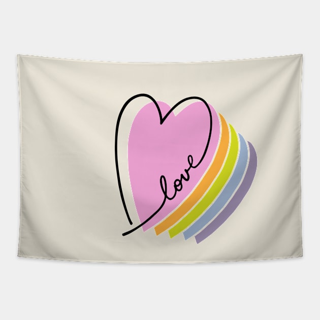 Pastel Rainbow Heart Love Letters Line Art Tapestry by B*Shoppe