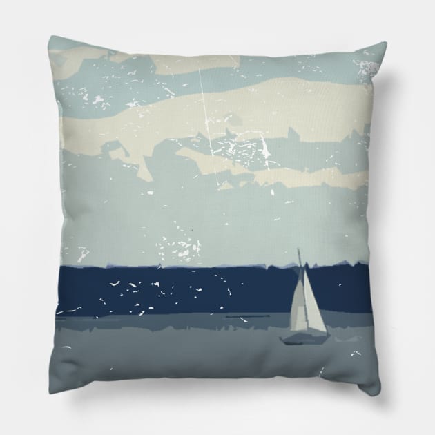 Lispe Impressionist Style Sailboat on Calm Waters Pillow by Lispe