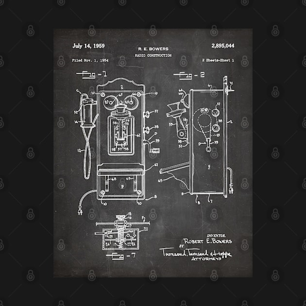 Phone Patent - Telephone Hallway Home Décor Art - Black Chalkboard by patentpress