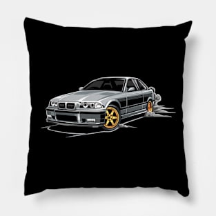 M3 E36 Car Illustration Grey Pillow