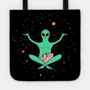 Funny Alien with a Cat Floating in Outer Space Tote