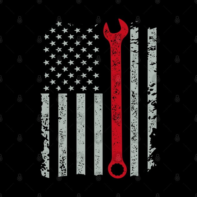 American Auto Mechanic Wrench And Flag by QUYNH SOCIU