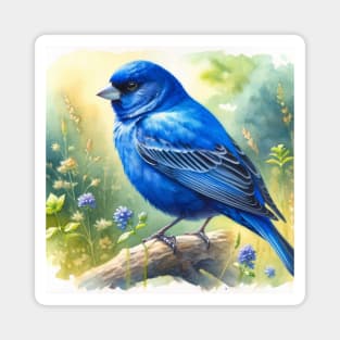 Colorful Indigo Bunting - Watercolor Bird Magnet