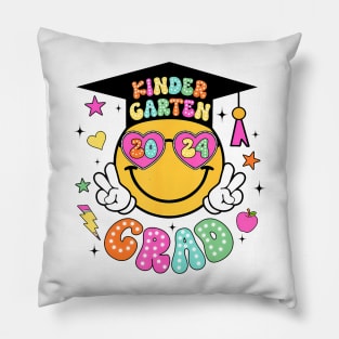 Groovy Kindergarten Graduate Happy Face Graduation 2024 Grad Pillow