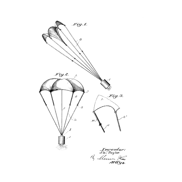 Parachute Vintage Patent Hand Drawing by TheYoungDesigns