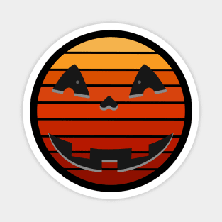 Vintage Sunset Pumpkin Face Retro Halloween Design Magnet