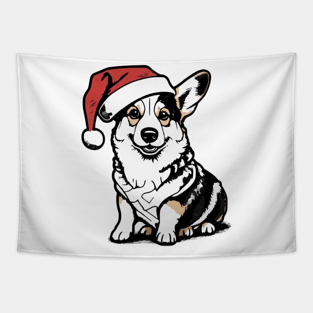 Christmas Dog with Santa Hat Tapestry by Luvleigh