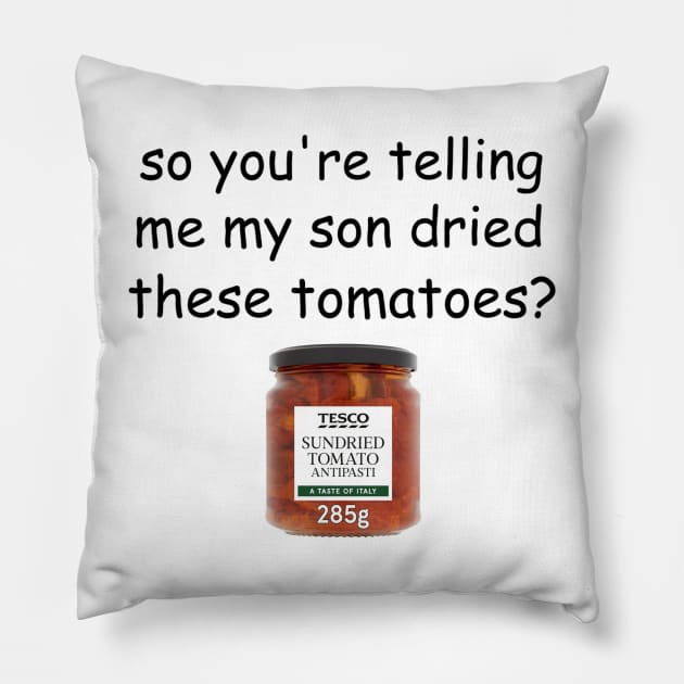 My Son Dried These Tomatoes? Pillow by casserolestan