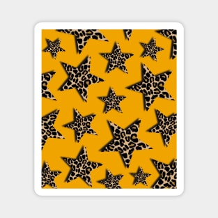 Leopard Print, Stars, on Mustard Yellow Magnet