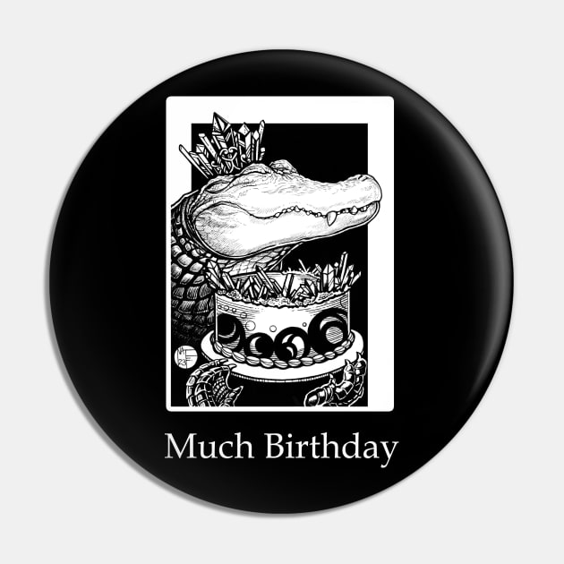 Alligator & Crystal Cake - Much Birthday - White Outlined Version Pin by Nat Ewert Art