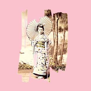 Japanese girl weaing a kimono with parasol T-Shirt