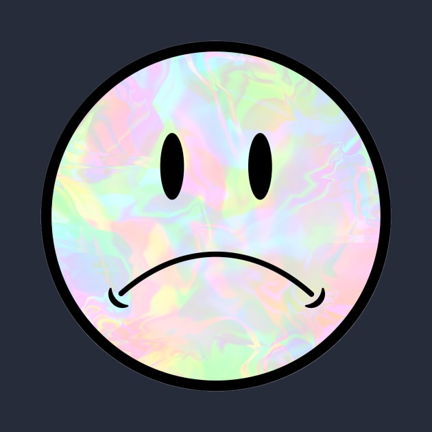 Holo Trippy Sad Frown Face Black Outline closer eyes by opptop