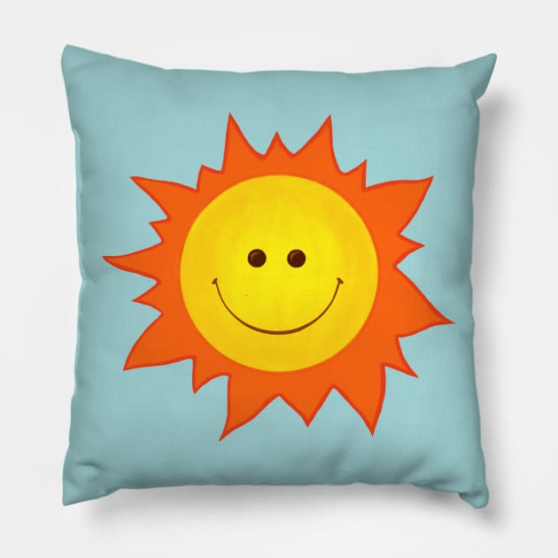 Cute Happy Smiling Sun Pillow by Boriana Giormova