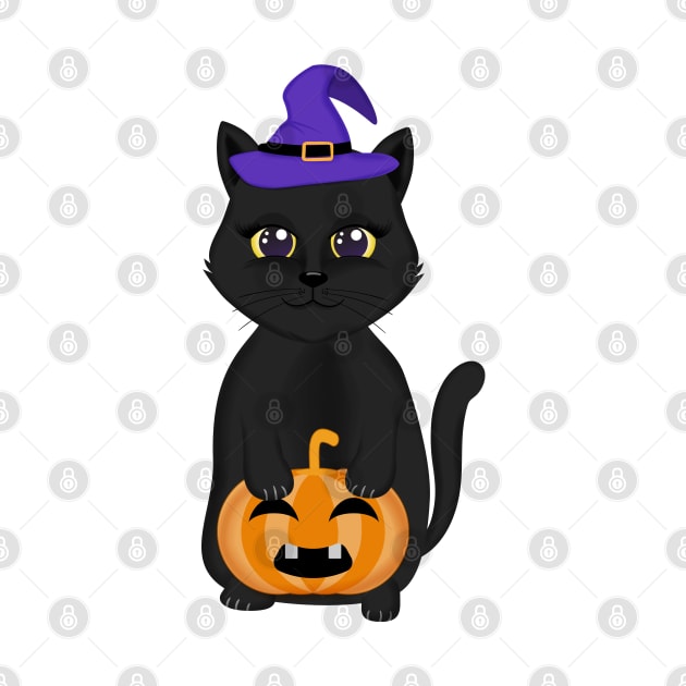 cute black cat and pumpkin halloween by sharukhdesign