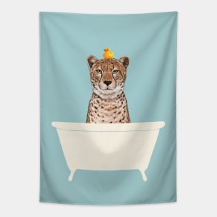 Cheetah in Bathtub Tapestry