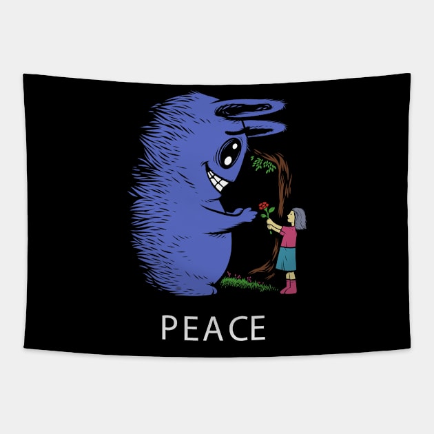 Peace monster doodle flower girl Tapestry by Mako Design 