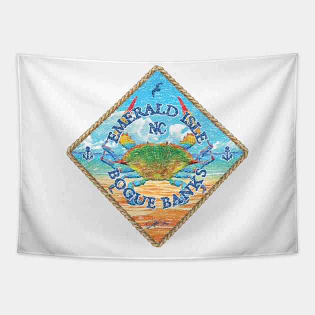 Emerald Isle, Bogue Banks, North Carolina with Blue Crab on Beach Tapestry by jcombs