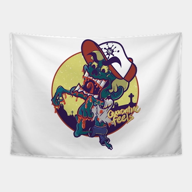 QUARANTINE ZOMBIE DESIGN FOR T-shirt STICKERS CASES MUGS WALL ART NOTEBOOKS PILLOWS TOTES TAPESTRIES PINS MAGNETS MASKS Tapestry by TORYTEE